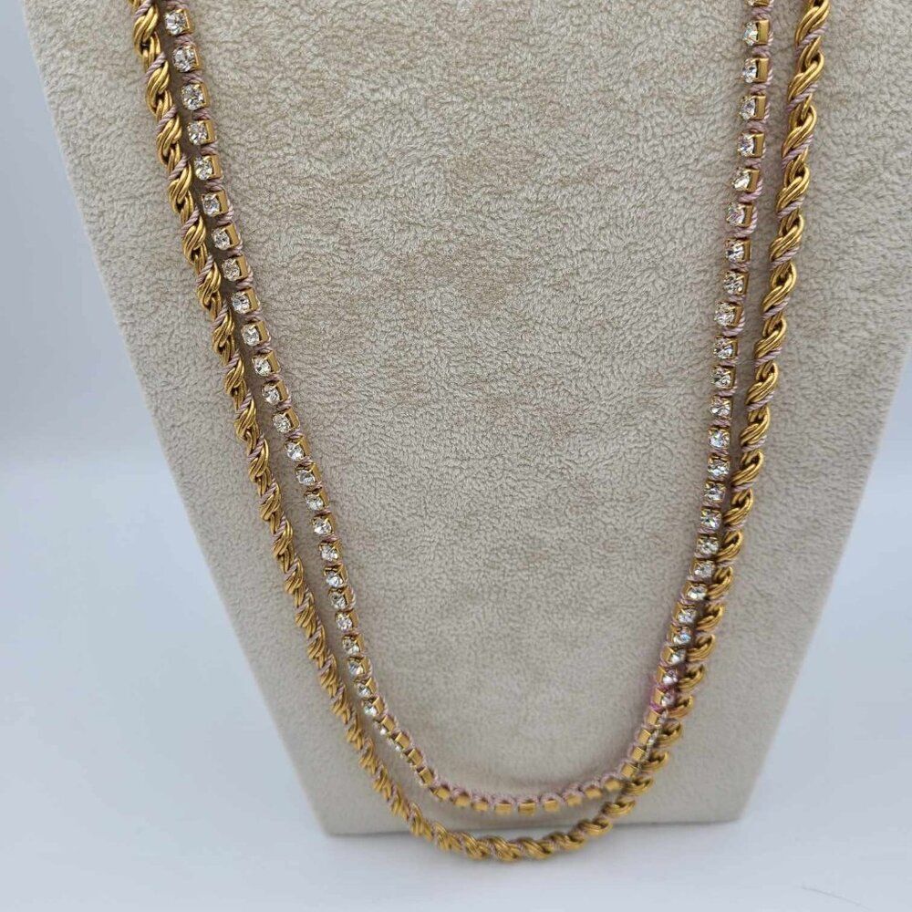 J Crew Gold Tone and Clear Crystal Double Rope Necklace NWOT! - Picture 2 of 11